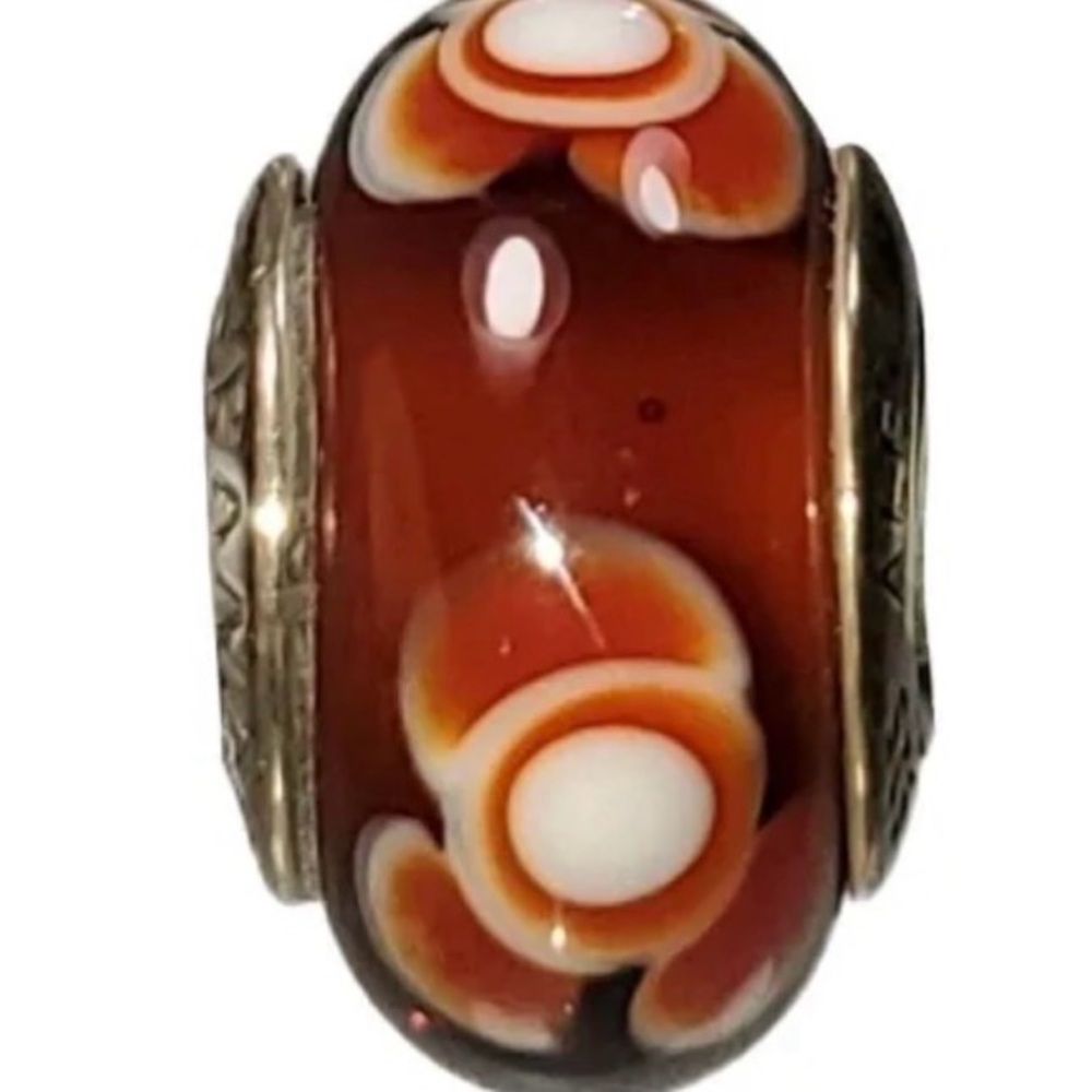 Pandora red flower Murano glass charm